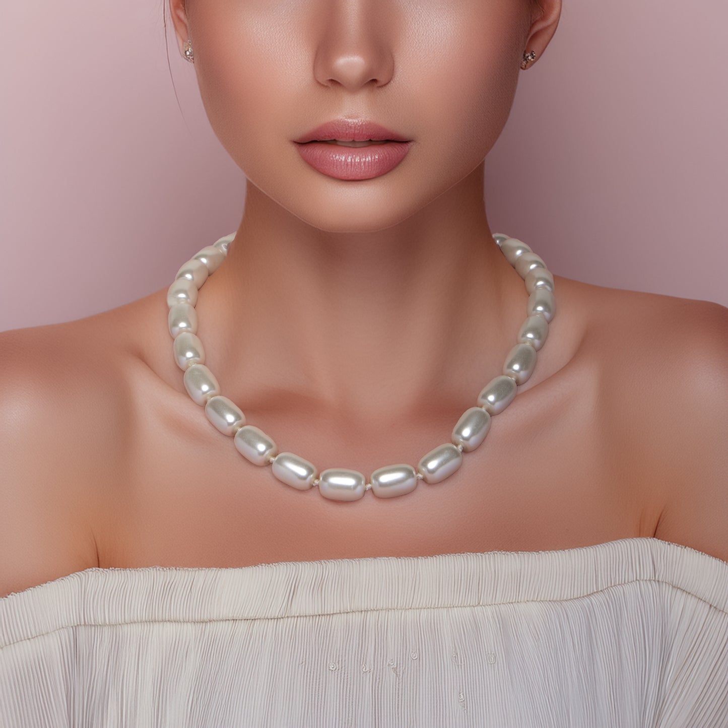 Barrel Pearl Necklace White