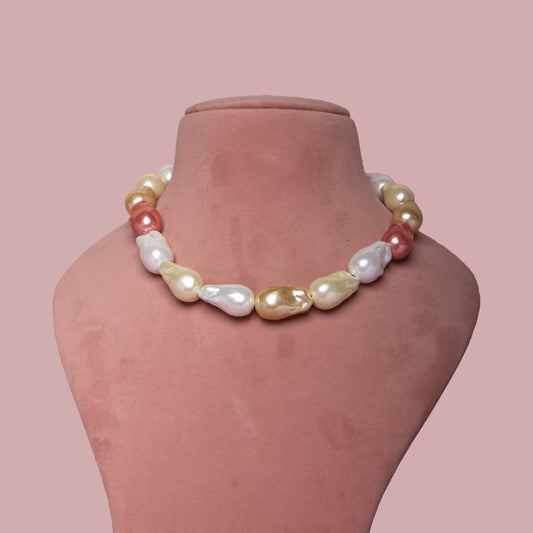 Statement Baroque Pearl Necklace on neck