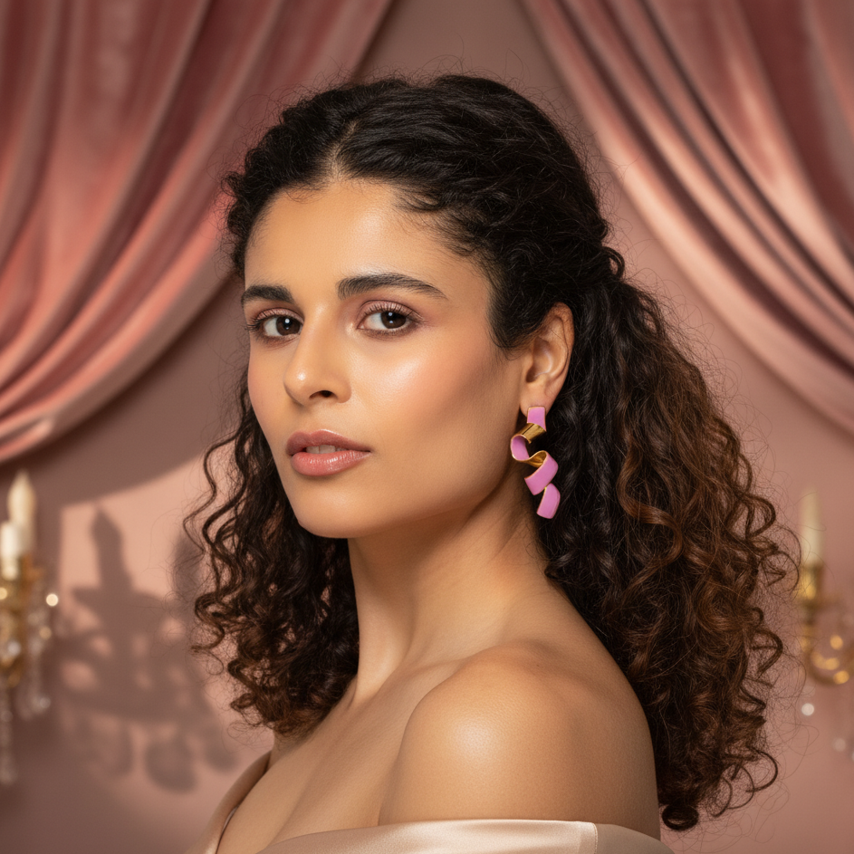 Woman Wearing Tulip Twirl Earrings