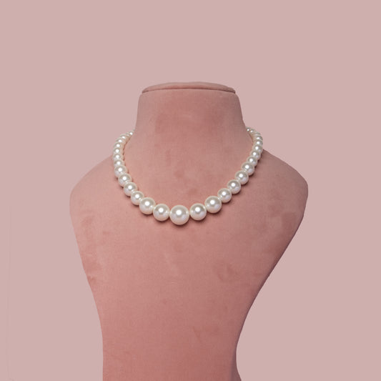 White Swarovski Pearl Necklace on Neck