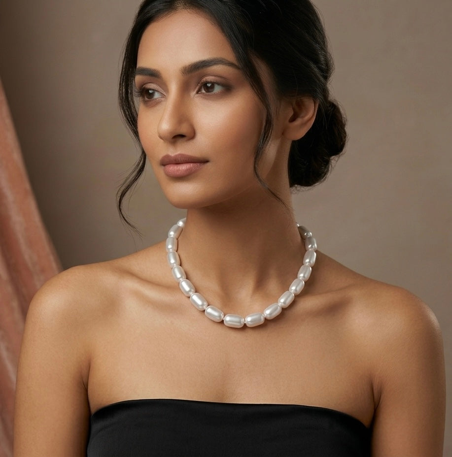 White Barrel Pearl Necklace