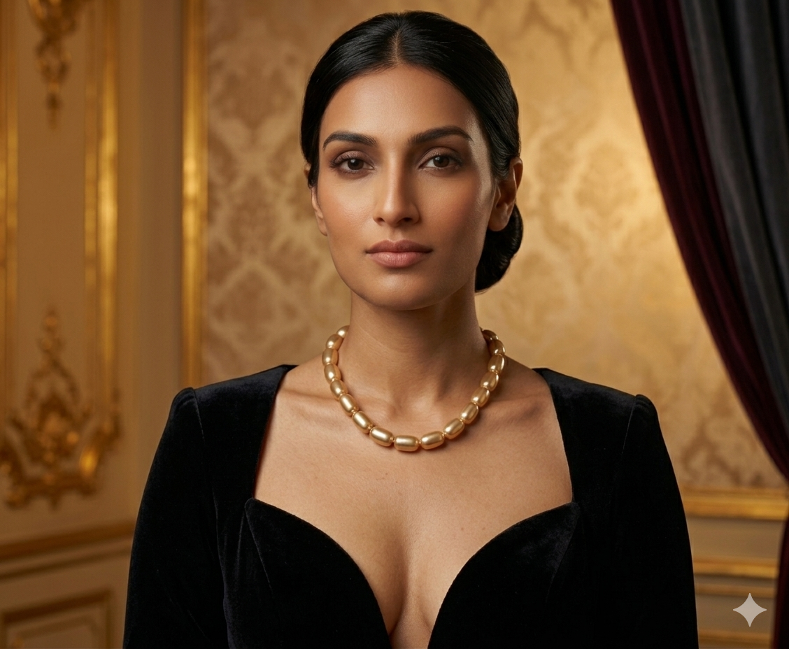 Gold Barrel Pearl Necklace