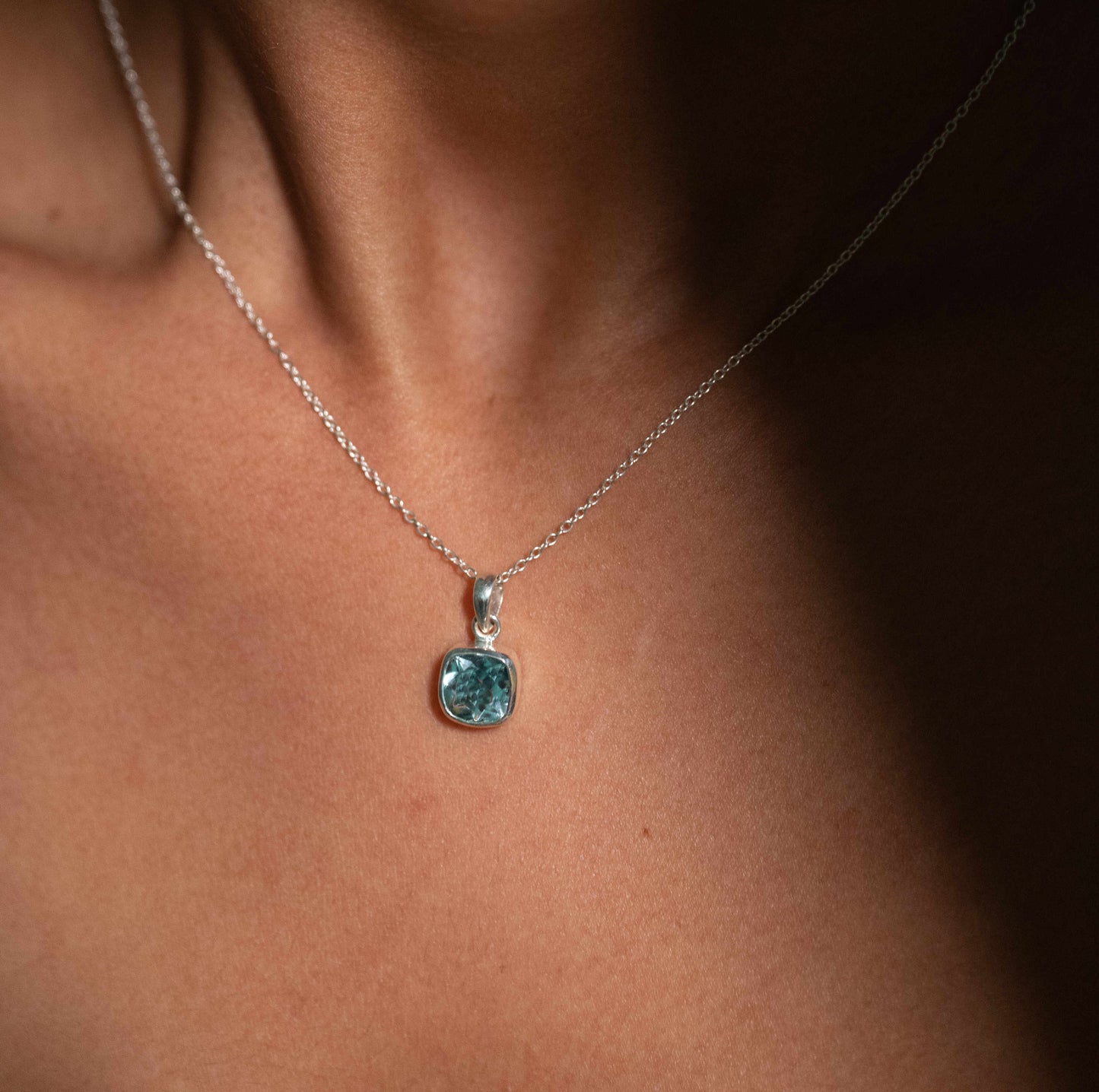 Blue Topaz Pendant in Silver Housing and Silver Chain