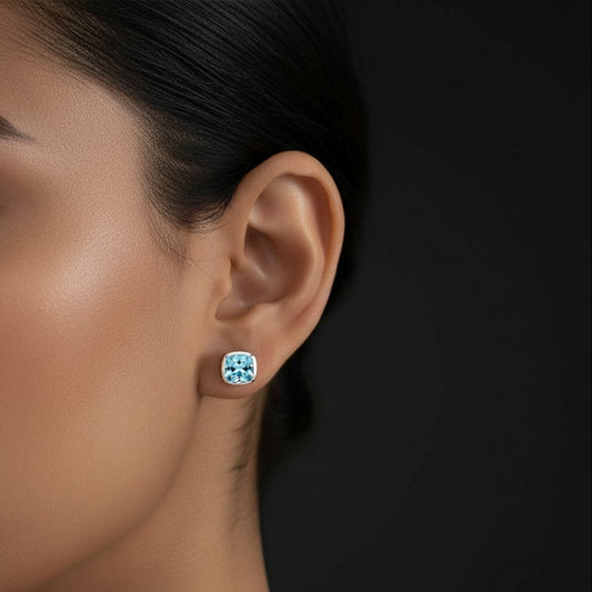 Blue Topaz Studs Cushion Cut