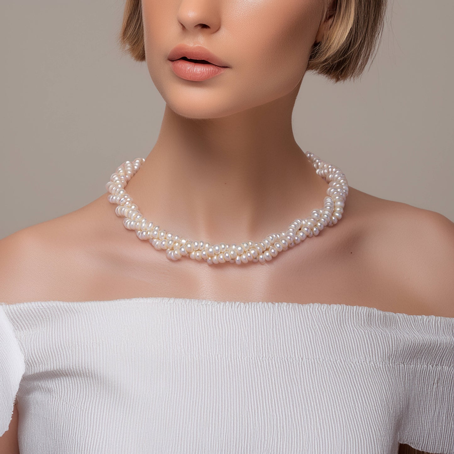 Pearl Necklace - Grace - White Buttons