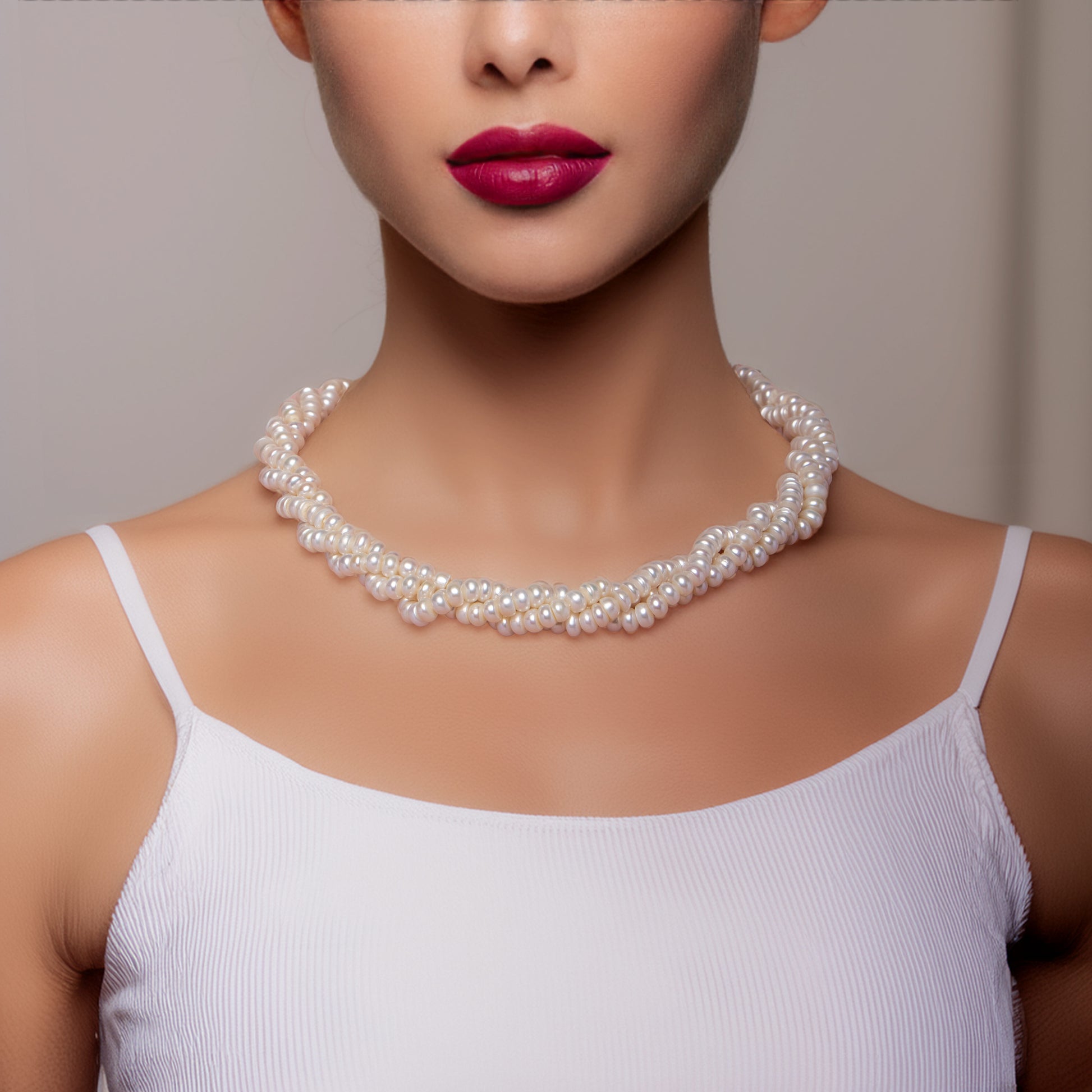 Intertwined White Button - Pearl Necklace