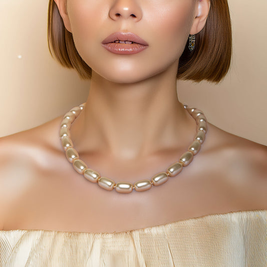 Gold Barrel Pearl Necklace