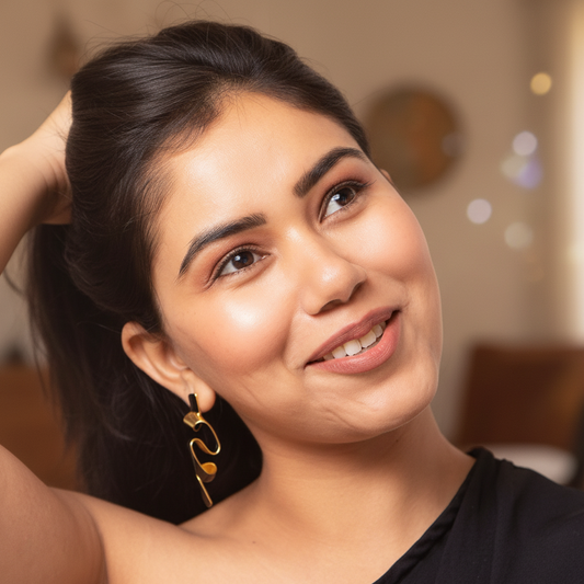 Black Statement Earring worn by a girl.