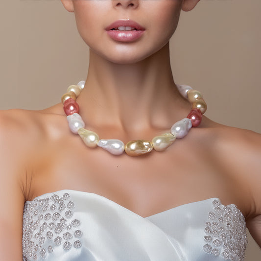 Statement Baroque Pearl Necklace - Multi tone