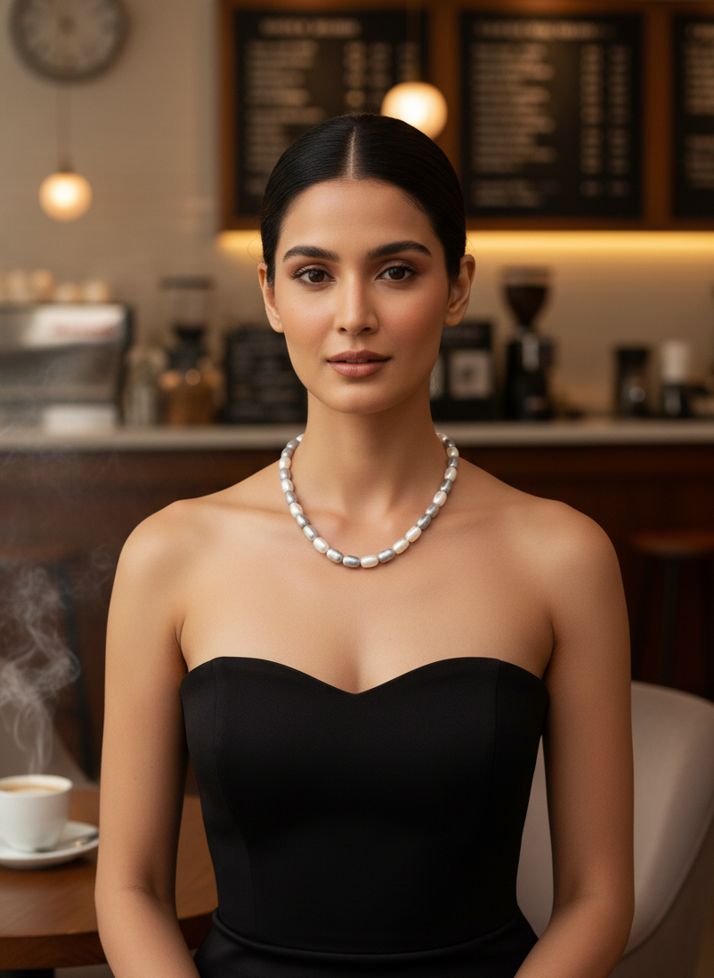 White and Gray Barrel Pearl Necklace