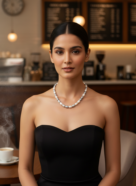 White and Gray Barrel Pearl Necklace